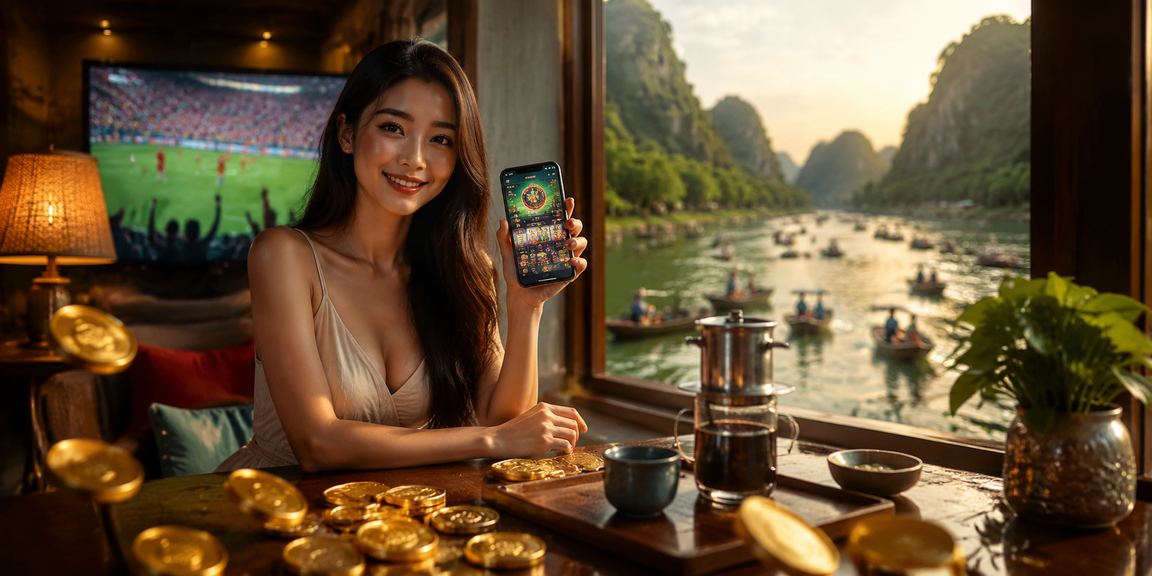 Người dùng tại Ninh Bình ngồi uống cà phê và theo dõi kèo thể thao trên điện thoại